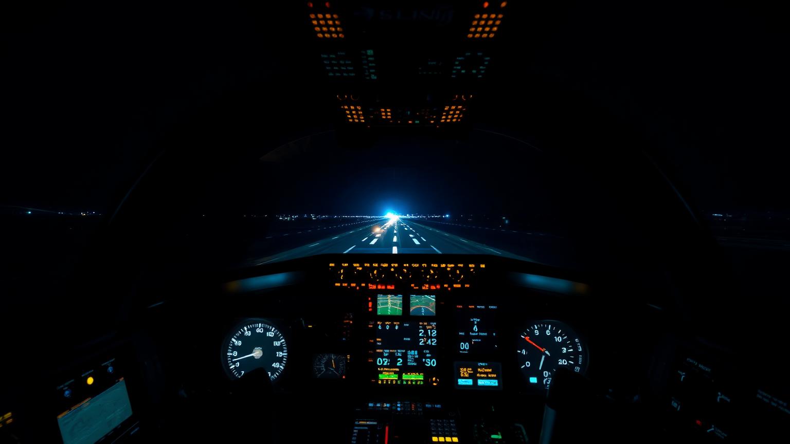 Illuminated flight simulator cockpit with instrument panel